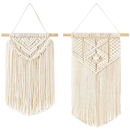 Mkono 2 Pcs Macrame Wall Hanging Boho Wall Art Decor Woven Chic Bohemian Room Decor for Bedroom Nursery Living Room Dorm Apartment, Small Size 13 L x 10 W and 16 L x 10 W