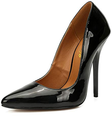 Enelauge Men's Women's Stiletto Pointed Toe Slip On High Heel Zapatos Ladies Wedding Party Pumps Plus Size Pu Black 42-10.5 US