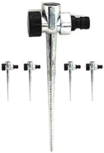 Suinga Pack 5 Pincho Porta Aspersor metal 1/2'' | Soporte para Aspersores de riego | Pincho para clavar en césped | Rosca superior hembra 1/2. Rosca lateral 3/4, gris