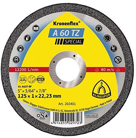 Klingpsor 351259 A 60 TZ Special Kronenflex Trennscheiben für Edelstahl, Stahl, X-LOCK, Gerade, 115mm x 1.0mm x 22.23mm, 25 Stück