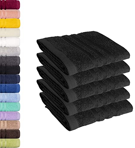Lavea® 5 Asciugamani Ospite 30x50 cm in Spugna di Cotone 100% Morbidi e Assorbenti, per Casa Hotel Spa – Ideali anche come Asciugamani Bagno Viso e Bidet – Nero