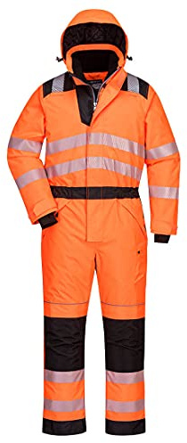 Portwest PW352 PW3 Warnschutz-Winter-Overall Brusttasche mit Reißverschluss | Orange/Schwarz, L, EN ISO 20471 Klasse 3, EN 342, Verschweißte Nähte, Schnell Trocknender Strickbund, Langarm, Wasserdicht