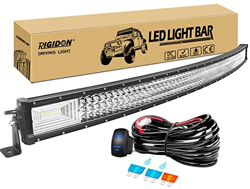 RIGIDON gebogene led lichtleiste kfz 12v kabelbaum kit, 52 zoll 132cm 675W | 6000K weiß, wasserdichte, curved led lightbar, offroad beleuchtung, arbeitsleuchte für LKW ATV SUV 4x4 auto Pickup fahrzeuge