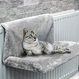 Jetcloud Katzenbett Heizkörper Katzenbett Plüschtuch Katzenhängematte Waschbar Abnehmbarer weicher und Warmer Plüsch zum Heizen von Haustieren Katze 46 x 30 x 25 cm (grau)