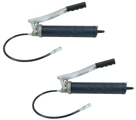 Mytee Products 2 Pack Lever Action Grease Gun Heavy Duty Maximum Pressure - 10,000 PSI with 18-inch Whip Hose - Aluminium Cast Head - Capacity 16 oz Bulk/ 14oz Cartridge