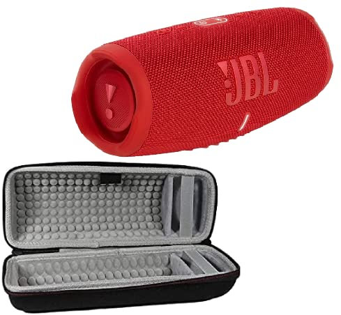JBL Charge 5 – Haut-parleur Bluetooth portable avec étui de voyage rigide exclusif avec étanchéité IP67 et sortie de charge USB (rouge)