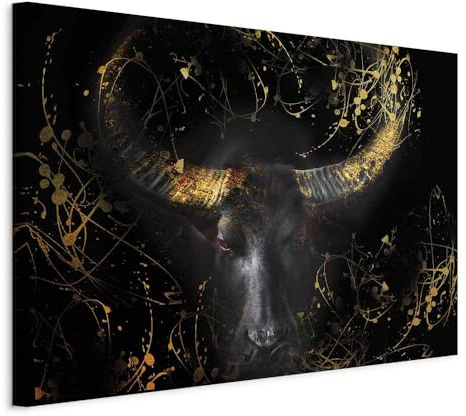 murando Acoustic Canvas Wall Art Bull 120x80 cm / 47 x 32 picture with acoustic foam sound absorption print image Artwork 1 pc room acoustics soundproofing Animal Black Spot g-C-0328-b-d