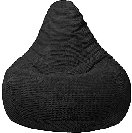 Loft 25 sitzsack Cord – Gaming sitzsack mit füllung, Komfortabler Bean Bag Erwachsene mit hohem Rücken,sitzsäcke,Bean Bag Chair Ergonomisches Design (Schwarz, Sitzsack)