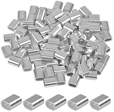 100 Stk Aluminiumhülse Ovale, Pressklemme aus Aluminium, Oval Alu Klemme Drahtseilklemmen, Presshülsen Seilklemme für Kabel Seile (4 mm)