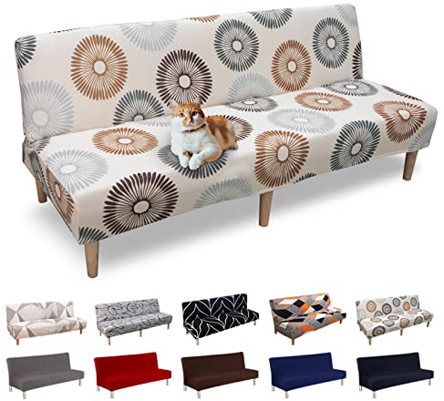 Lydevo Sofabezug ohne Armlehnen 3 Sitzer Sofabettüberzug Stretch Armlehne Sofabettüberzug Sofabezug Armlos Clic Clac Elastisch Couchbezug Futon für Klappcouch ohne Armlehnen，Sonnenblume