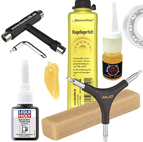 Fantic26 Stunt-Scooter Wartungs- & Service Set – Skateboard Longboard Werkzeug Set mit T-Tool, Y-Tool, Kugellager Öl, Schraubensicherung, Griptape Reiniger & Lagerfett