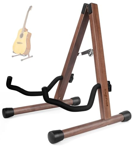 KingPoint Gitarrenständer aus Holz, Gitarrenbodenständer, akustische elektrische Holzrahmen, zusammenklappbarer Gitarrenhalter, verstellbar, für Bass, Mandoline, Banjo, Ukulele (schwarze Walnuss)
