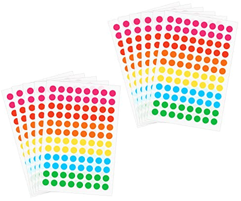 1056 Stück Farbige Punkte, 8mm Mixed Farben Runde Farbige Etiketten Selbstklebend Leicht Abziehbar Punkt-aufkleber für Wand Tagebuch Planer Scrapbooking Klassenzimmer (6 Farben)