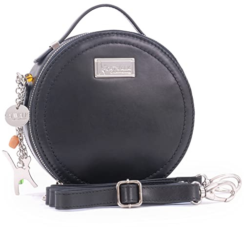 Catwalk Collection Handbags - Damen Runde Leder Umhängetasche - Henkeltasche/Handtasche Klein - Abnehmbarer Schultergurt - Tiffany