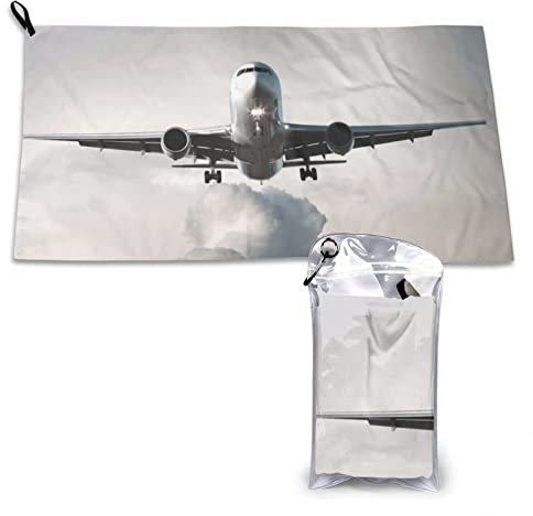 AROONS Schnell trocknendes Handtuch mit Tasche – Flugzeug-Kunstdruck, super saugfähig, Mikrofaser, Reise-Sport-Handtücher, 80 x 40 cm