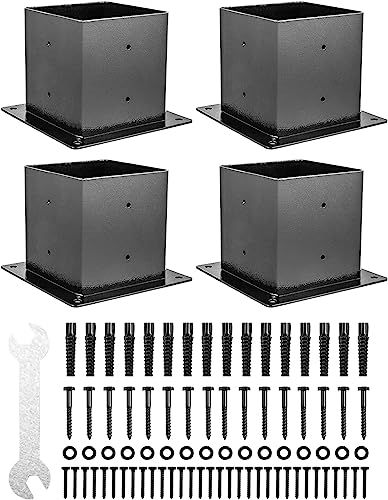 FMhotu 15.2x15.2 cm Deckpfosten-Basis, Innengröße 14x14 cm, pulverbeschichtet, Holzzaunpfostenhalterungen für Pergola/Pfosten LTLJJXBBJWH 4x4 + 6x6 (Sockel) , 6*6 4 Stück)