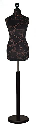 Display Guru Female Dressmaking Tailors Dummy Mannequin Bust Size 18/20 On Black Wood Round Base With Brown Flower on Black Cover