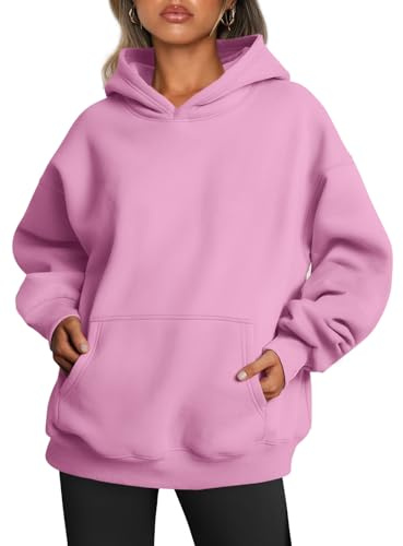 Trendy Queen - Felpe con Cappuccio Oversize da Donna in Pile, a Maniche Lunghe, Pullover Autunnali e Invernali, Rosa, X-Large