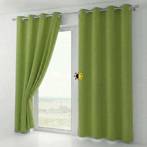 BEAUTEX Verdunkelungsgardine mit Ösen, Blackout Ösenschal Blickdicht abdunkelnd, Größe und Farbe wählbar (Breite: 140 cm, Höhe: 245 cm, Apfelgrün)