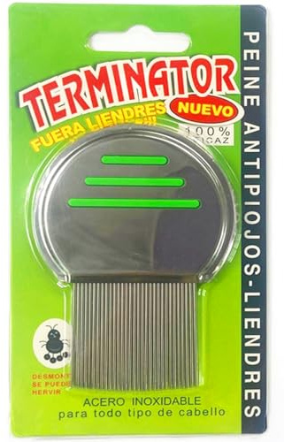 Peine Quitapiojos Profesional Terminator con Aguja Roscada – Acero Inoxidable – Peine Liendrera para Piojos y Liendres – Mango Antideslizante – Reutilizable y Fácil de Limpiar