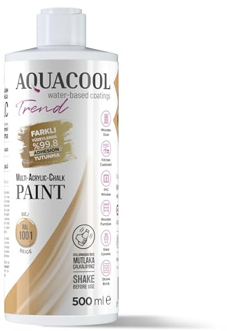 Aquacool Trend MAC paint - All In One Chalk paint - incredibly durable - Furniture, Cabinet, Countertop, Tile paint - no primer or sanding needed - Professional quality - Matte Finish. 16.9 Fl Oz (RAL 1001 Beige)
