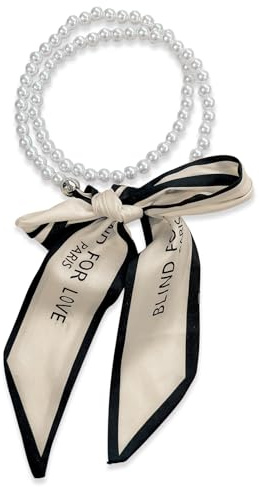 LumiSyne Sciarpa Di Seta Collana Donna Ragazze Lungo Sottile Fazzoletto Da Collo Con Collana Di Perle Fiore Stampata Motivo Righe Lettere Fazzoletto Decorativo Cravatta Copricap Fascia Per Capelli