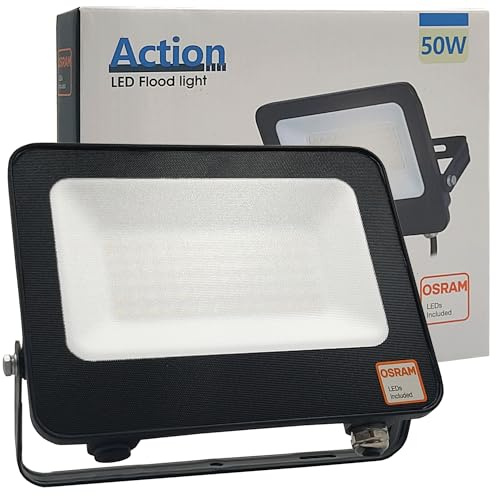 IWIIK Foco Exterior LED 50W Negro Slim, 5500Lm, Reflector IP65, Proyector Led Ultrafino, Floodlight Lighting, Focos para jardín, terraza, garaje y patio, Luz Natural 4000K (50, Vatios)