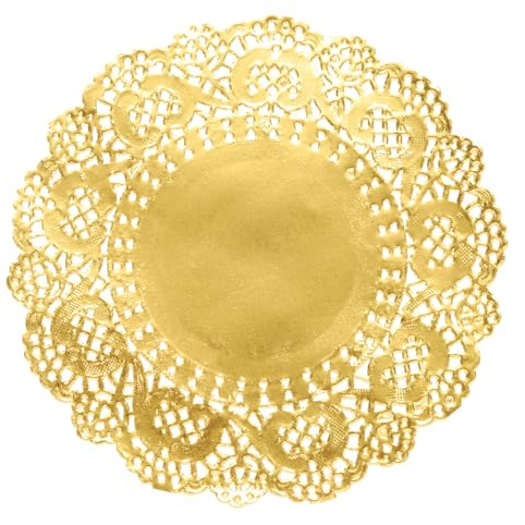 QUARKZMAN Lot de 50 Napperons Ronds en Papier Doré, 12,7 cm, en Dentelle, Décoratifs, pour Gâteaux, Desserts, Vaisselle et Aliments