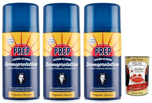 Italian Gourmet Schiuma da Barba cremiger Rasierschaum sensitiv 3 x 300ml | Formula ricca per pelle delicata; spendet Feuchtigkeit, erfrischt bei der, Gesamtnettogewicht 900 ml + Kostenlos Polpa 400g