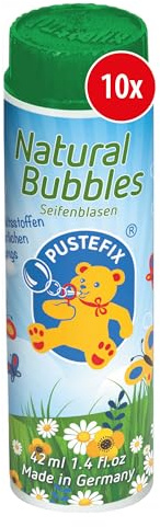 PUSTEFIX Klassik Natural Bubbles Set, 10x Klassik 42ml, Umweltfreundliche Seifenblasen Made in Germany, Perfekt für Kindergeburtstage, Hochzeiten und Events, 10 Flaschen à 42 ml für nachhaltigen Spaß