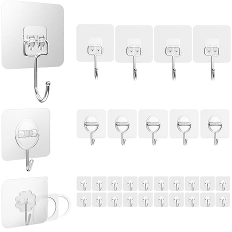 4smile Klebehaken extra-stark, mit 15/10 kg Tragkraft, 29 Stück Mix-Set | 3 Varianten selbstklebende Haken transparent, Klebehaken extra-stark, Kleiderhaken selbstklebend