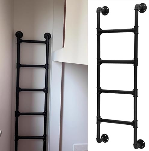 An der Wand montierte Metall-Hochbettleiter, 3.3 Fuß bis 9.8 Fuß Schwarze Feuerleiter Dachbodentreppe Kellerausstiegsleiter für die Notfallsicherheit zu Hause, platzsparende Aufstiegsleiter(190cm/75in