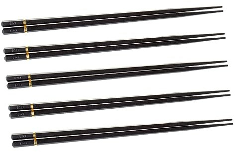 ABOOFAN Baguettes à Tête Pointue Anti-brûlures En Alliage Noir 5 Paires Baguettes De Service Alimentaire Pour Maison Et Restaurant Vaisselle