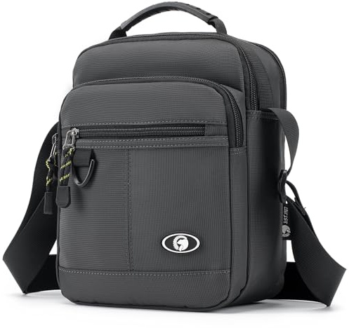 SPAHER Borsa a Tracolla Casual da Uomo, Borsello Messenger Commerciale, Borsa a Spalla Impermeabile in Nylon per IPad con Tracolla Regolabile, Grigio