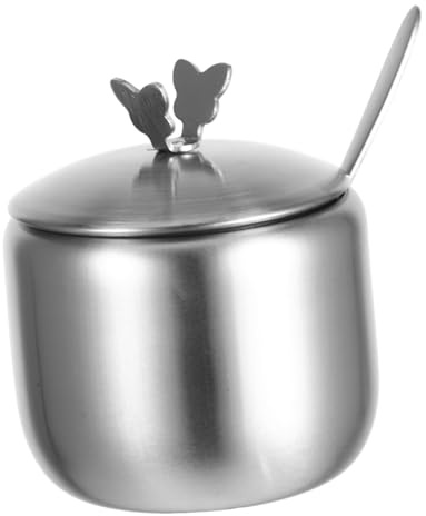 MAGICLULU Sucrier En Acier Inoxydable 304 Compact 8,5 Cm Avec Cuillère Doseuse Boîte à Condiments Pots à Épices Cuisine Maison Usage Domestique