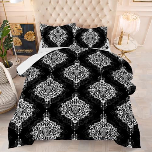 Bettdecke 140X200 Schwarzes Muster Bettdecken 200Gsm,Dünne Und Leichte Duvet,4 Jahreszeiten Bettdecken,Weiche Mikrofaser Bettdecke Mit 2 Kissenbezüge,Warm Steppbettdecke Für Allergiker