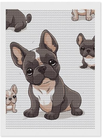RTFGHJS Diamant-Malset Französische Bulldogge – DIY Leinwand Kunst Dekor mit Bohrstift, Tablett & Wachs, wasserdichte funkelnde Wandkunst für Heimdekoration, Geburtstage, Weihnachten