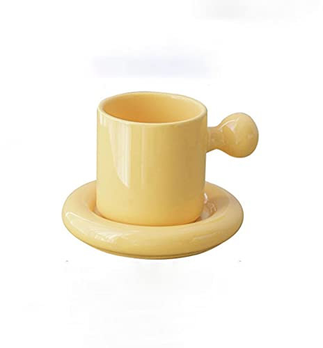YIHANSS Ceramic Coffee Mug Coffee Mug Set Of 3,Porcelain Stackable Cappuccino Cups With Saucers-for Specialty Coffee Drinks (Green grey yellow)