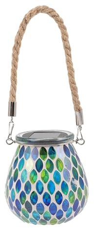 Artibetter Blue Mosaic Solar Jar Light Waterproof Outdoor Solar Lantern Garden Decoration Jar Design for Patio Security Lighting