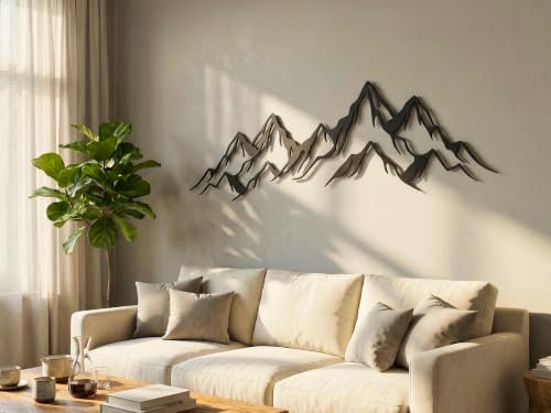 VAILLA Wanddeko Berge Holz 3D – Wandbild Wohnzimmer Schlafzimmer Büro Flur | MDF Sperrholz, Lasergeschnitten, Berglandschaft Alpen, 5 Größen, Schwarz Silber Gold, personalisierbar, Eingang Esszimmer