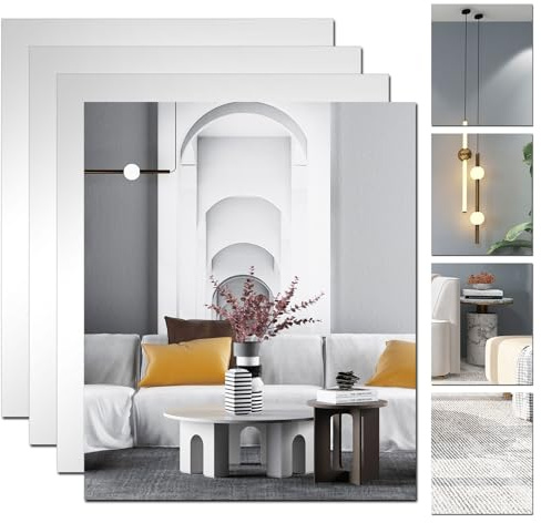 DARENYI 4 Stücke Wandspiegel Klebespiegel 35.5 x 30 cm Rahmenlos Rechteckig Spiegelfliesen Wall Mirror Selbstklebend Glas HD DIY Türspiegel Spiegel Kleben Wand für Schlafzimmer, Wohn und Badezimmer