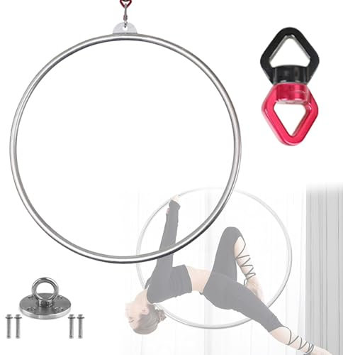 WJFTODAY 85 cm Aerial Hoop – Single Point Circus Aerial Equipment Yoga Hoop mit Zubehör, Single Point Circus Aerial Equipment Yoga Hoop mit Zubehör, 3,2 cm Rohrdurchmesser, Aerial Hoop aus Edelstahl