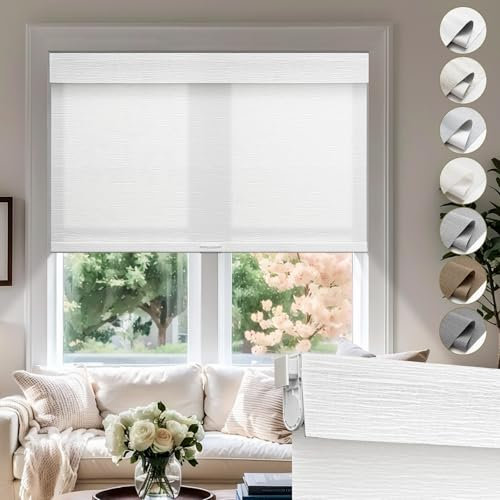 Tenda a rullo filtrante senza fili, senza fori, senza attrezzi, in tessuto di lino, oscurante, per la privacy di casa e bagno (beige, 170 cm di larghezza x 135 cm di altezza)