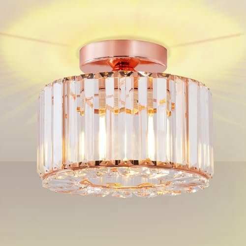 Seruno X Lámpara de Techo de Cristal Moderna, Luz de Techo Oro rosa, E27 Lámpara de Araña con Pantalla de Cristal para Pasillo Entrada Cocina Dormitorio Sala de Estar