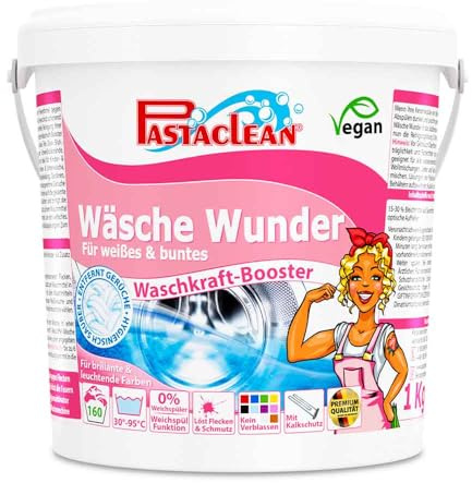 Pastaclean® 1 kg Wäsche Wunder Waschkraftverstärker 160 WL - Stark gegen Flecken und Schmutz - Entfernt Gerüche - Waschpulver Zusatz