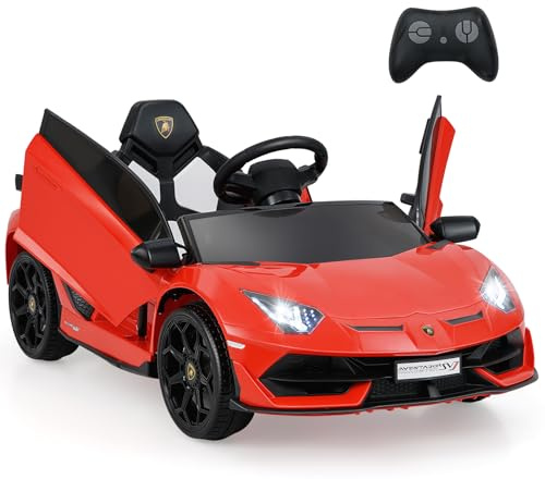 COSTWAY 12V Lamborghini Macchina Elettrica per Bambini, Veicolo Elettrico con Telecomando Sospensione a Molla Luci LED MP3, 3-5 km/h, per Bambini 3 Anni+ (Rosso)