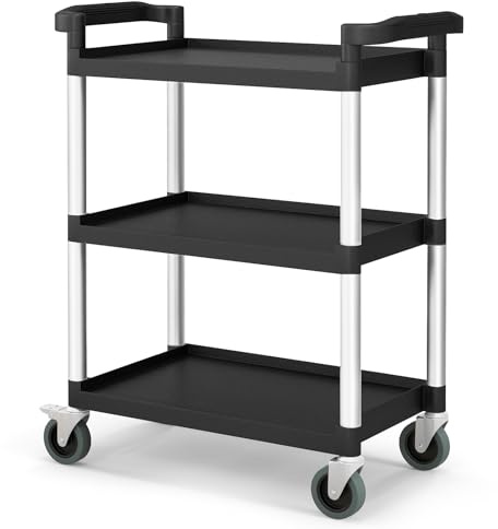 COSTWAY Chariot à Outils Roulant à 3 Niveaux Charge 225 kg, Chariot Servante d’Atelier en Aluminium avec Roues Verrouillables et Poignées Doubles, pour Entrepôt Bureau Garage