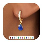 ZNBOH Boucles d'oreilles Pendantes Femmes Plaqués Or 18 Carats Piercing Oreille Pierre de Naissance Zirconium Améthyste Diamante Émeraude Sapphire Boucle d'oreille Bijoux Cadeau Anniversaire Femme