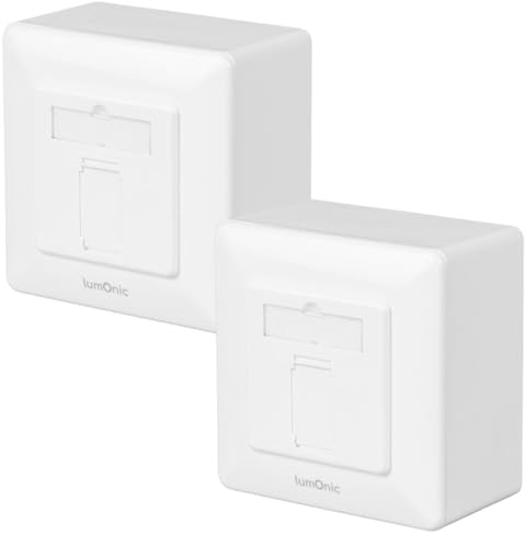 Lumonic 2er Set Netzwerkdose Aufputz CAT7 | 1-Port RJ45 | ohne Stemmen nachrüsten | LSA-Montage, T568A/B farbcodiert | ABS Gehäuse, weiß | Ethernet-Dose bis zu 10 Gbit/s