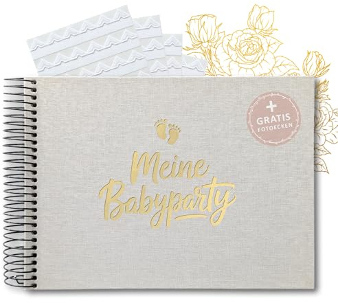 Babyparty Fotoalbum zum Selbstgestalten - Baby Geschenk zur Geburt für Mädchen und Junge - 42 Seiten ohne Fragen für Glückwünsche und Fotos (Meine Babyparty/Spiralalbum Leinen, 17x25cm)